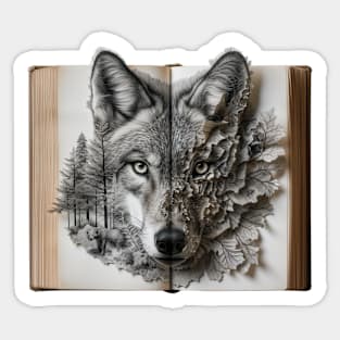 A wolf appeared from an open book. Sticker